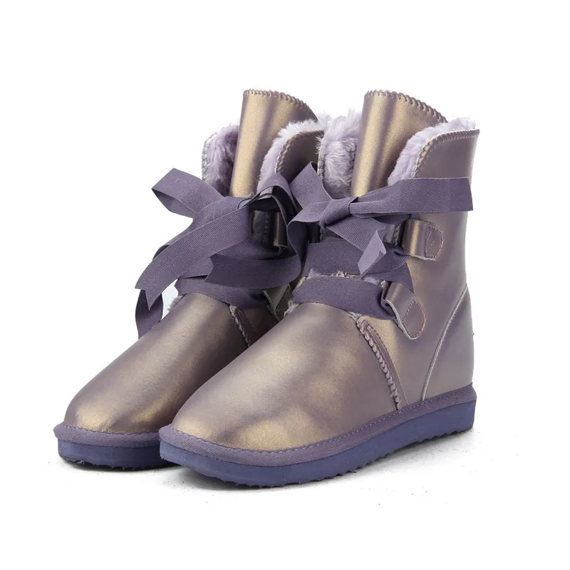 JXANG/австралийские женские зимние ботинки высокого качества водонепроницаемые ботинки из натуральной кожи зимние ботинки на меху теплые толстые женские ботинки - Цвет: Purple