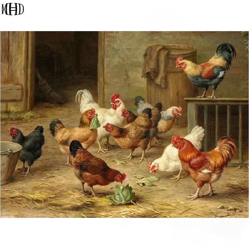

DIY 3D Diamond Painting Cross Stitch Rooster and h Crystal Needlework Full square rhinestones Diamond Embroidery home Decor
