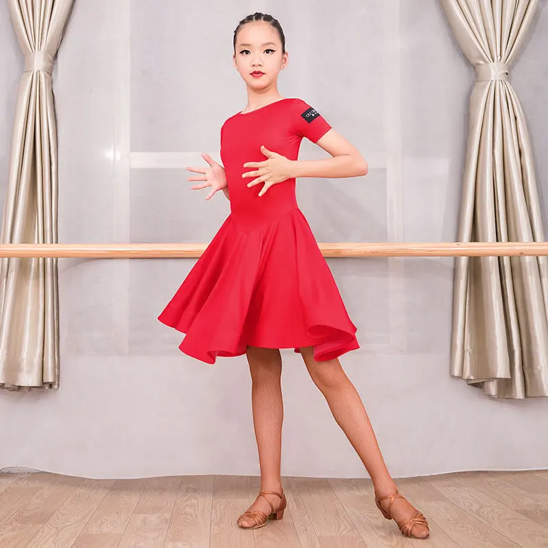 

Children Dancing costume Short-Sleeve Latin dance One-piece dresses for girl flamengo ballroom Tango Performance wear G3109