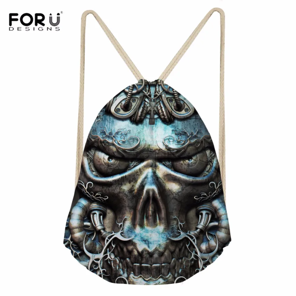 FORUDESIGNS Mens Sport Gym Bag Drawstring Backpack Cool Skull 3D Printing Fitness Athletic Training Bags Small Outdoor Softback