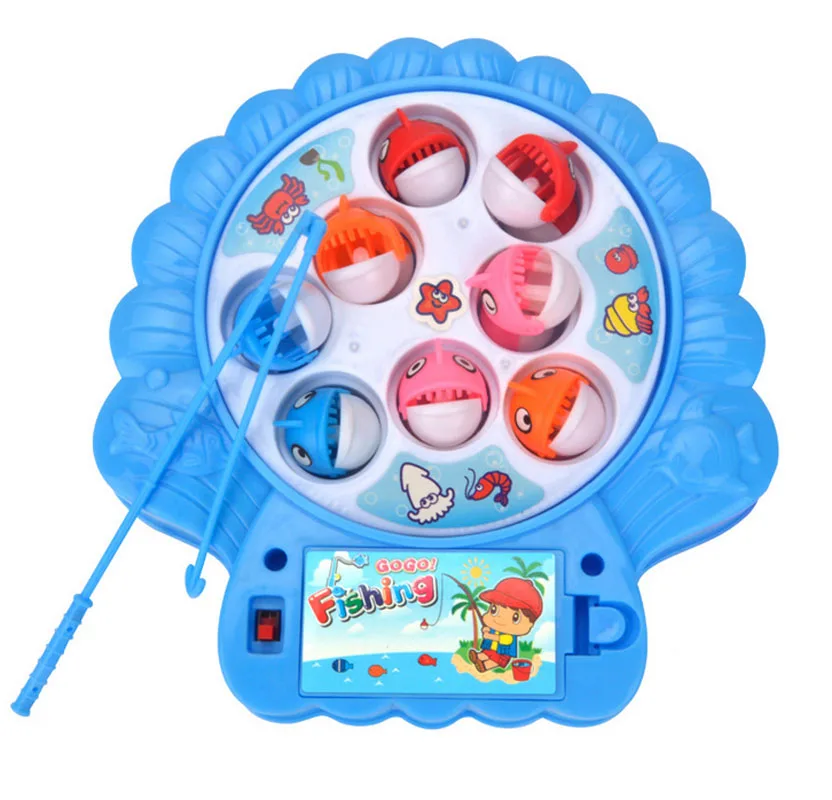 Детская электронная оболочка, вращающаяся форма, игрушки для рыбалки с музыкой и двумя удочками, забавное интерактивное образование для детей