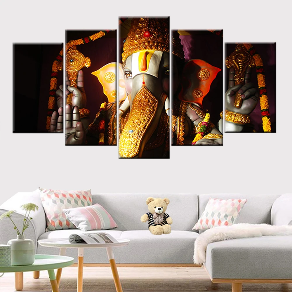 

Ganesha poster 5 pieces elephant Ganesh Indian religious lord Balaji canvas painting wall art picture home decoration