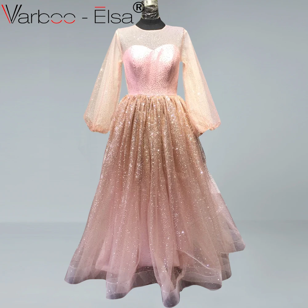 VARBOO_ELSA/длинное вечернее платье розового цвета с круглым вырезом; элегантные вечерние платья; vestido de festa; Быстрая ; платья для выпускного вечера