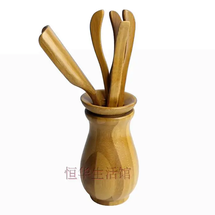 Китайский бамбуковый чайный набор инструментов, нож для Пуэра, ложка, клипса, ситечко, винтажные чайные наборы кунг-фу ручной работы, аксессуары для церемонии - Цвет: Синий