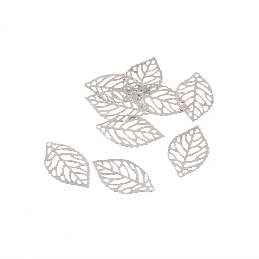 100 шт. филигранные соединители в виде листьев, металлические изделия для украшения своими руками, 24x14 мм(2 цвета - Цвет: silver tone