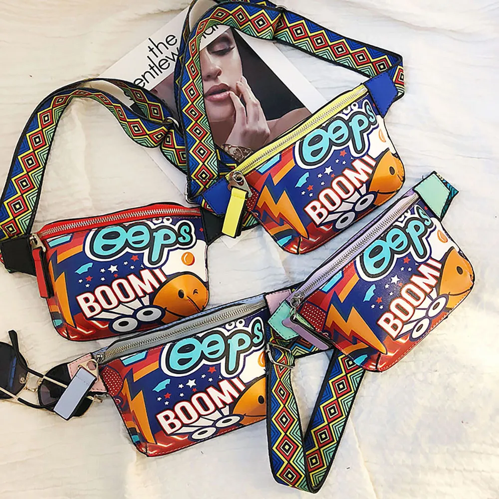 2019 Women's chest bag shoulder bag city walking pack graffiti printed wide shoulder strap city bag fanny pack for women 40J4 (1)