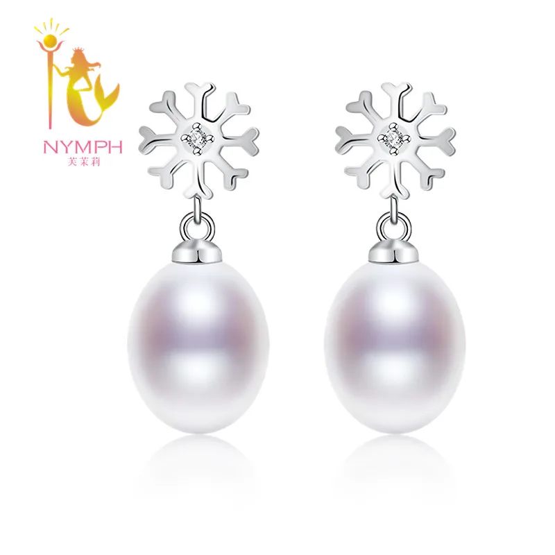 

NYMPH Pearl Drop Earrings Sterling Silver Jewelry Genuine Natural Freshwater Tear Party Anniversary Snowflake E220