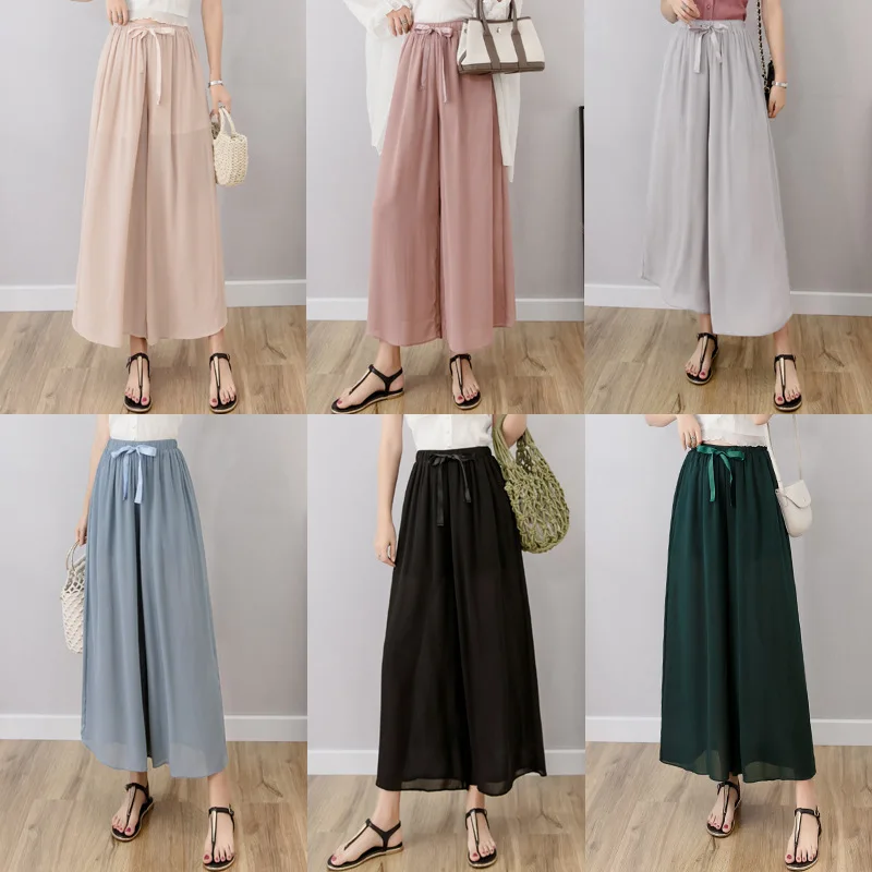 

Han Edition Leisure Gentle Wind To Film The New Summer 2019 Female Trousers Drape Chiffon Wide-legged Pants