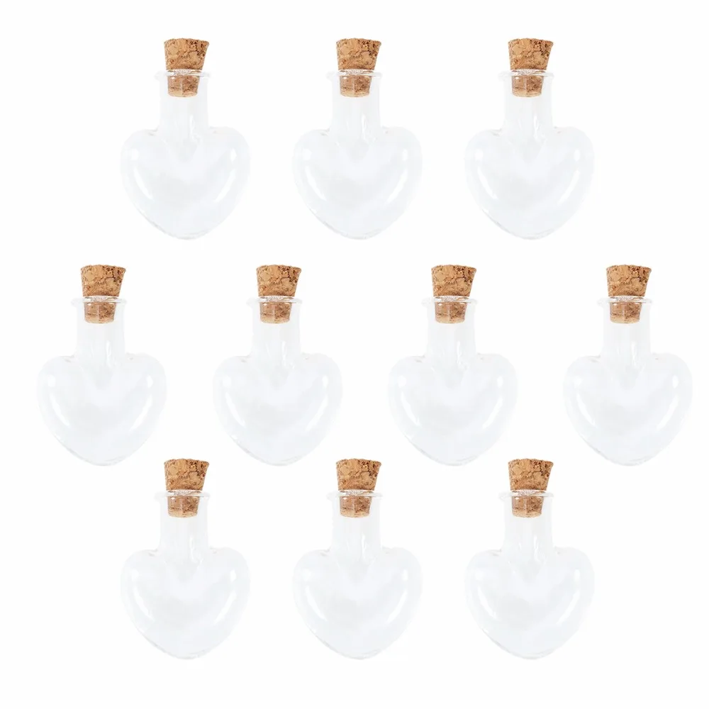 

10pcs Love Heart Shape Mini Wish Note Craft Glass Bottles Jars with Cork (Clear)