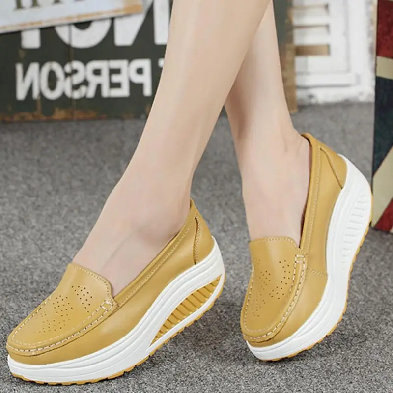 

Woman Shoes Women Loafers Shoes Wedges Soft Platform PU Leather Cutout Breathable Swing Casual Shoes