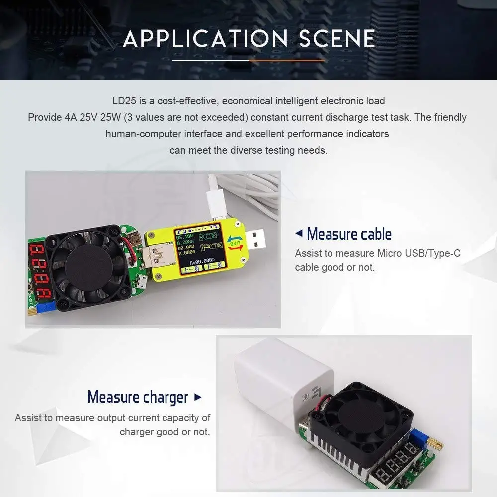 Aokin LD25 LD35 электронный нагрузочный резистор USB интерфейс разрядка батареи тест светодиодный дисплей вентилятор регулируемое напряжение тока 25 Вт 35 Вт