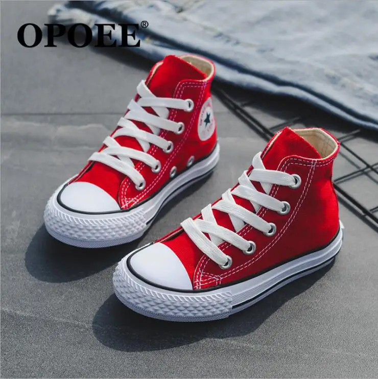 OPOEE/детская обувь; коллекция года; весенние модели для мальчиков и девочек; классическая парусиновая Обувь На Шнуровке; детская повседневная обувь - Цвет: Красный