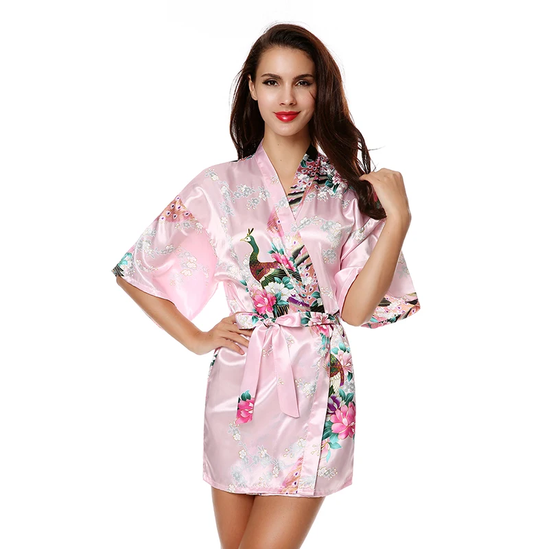 Ekouaer Женские кимоно халаты Павлин халаты с цветочным принтом халат Цветы шелк ночное короткое стильное атласное платье Ночная рубашка