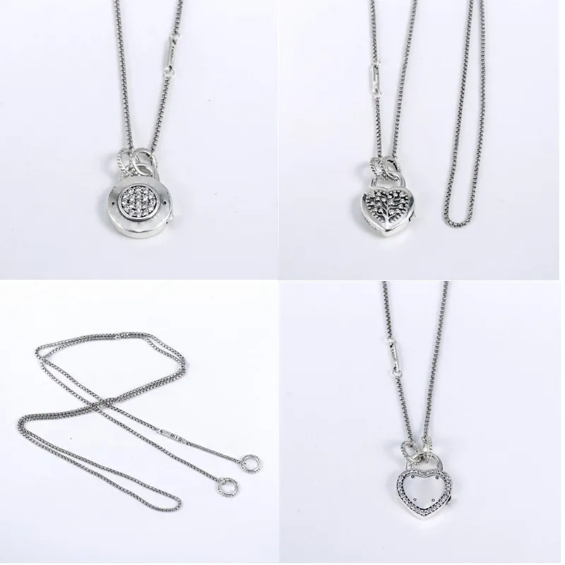 100 925 Silver Love Heart Pandora Necklace For Women Lock Your Promise