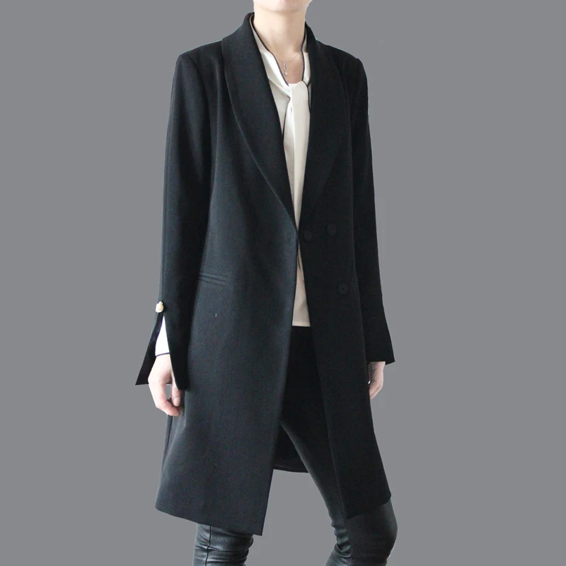 OtherLinks Negro/Rosa Largo Chaqueta Mujer Mujeres 2017 de División de La Moda Perlas de Manga Larga Capa Femenina Elegante Oficina Blazer Feminino