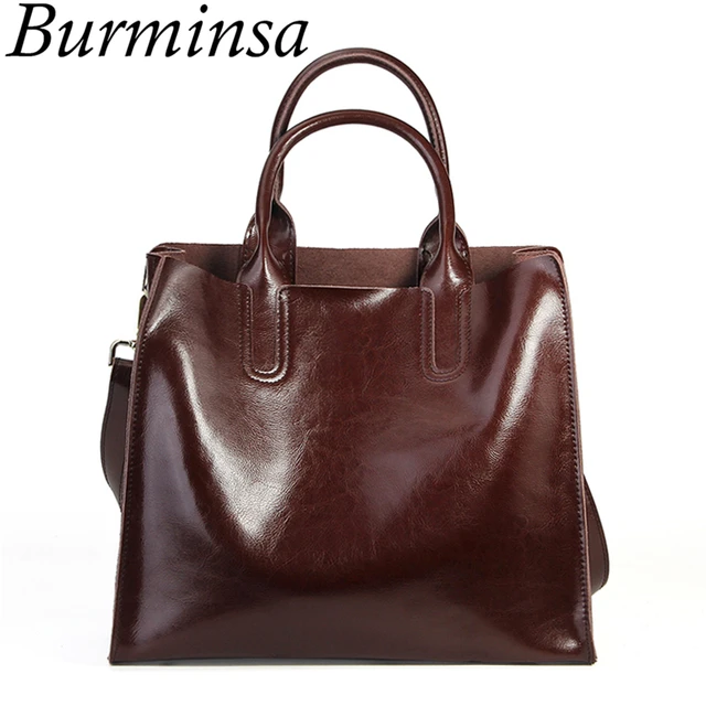 Cheap Burminsa Brand Real Leather Handbags Ladies Genuine Leather Tote Hand Bags Female Designer Shopper Shoulder Bags For Women 2018