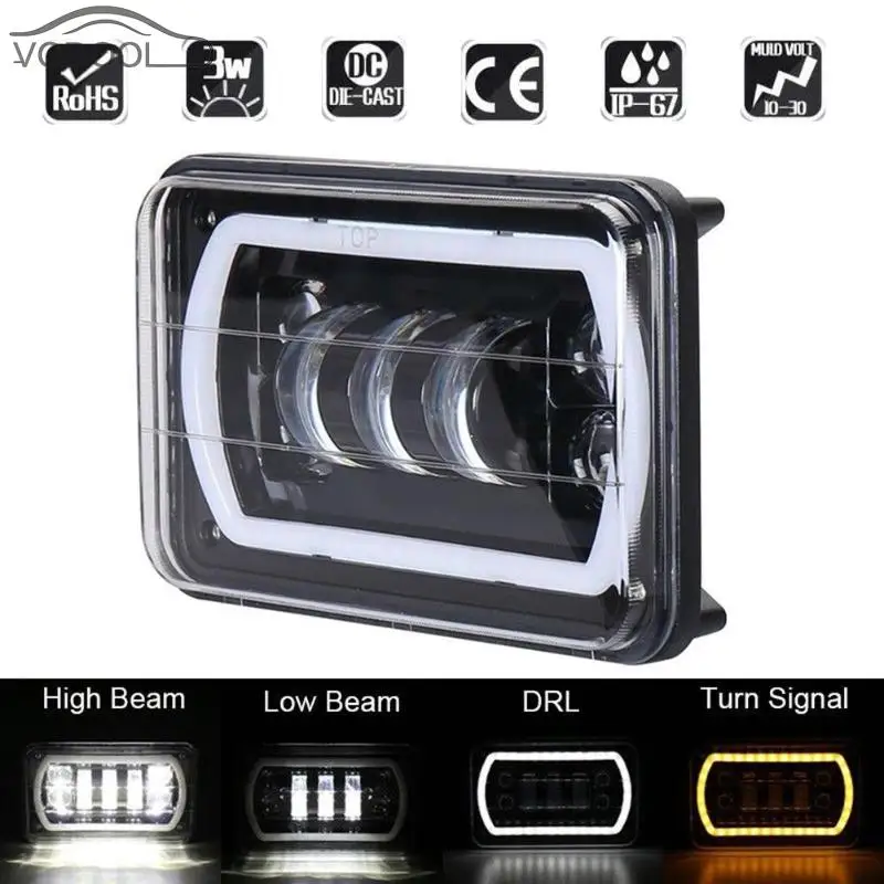 

VODOOL 1Pc 6*4" 45W LED Projector Headlight DRL Waterproof Work Light Lamp for Jeep Wrangler YJ Cherokee XJ Offroad Truck SUV
