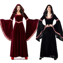 Umorden Medieval Sorceress Costume Pagan Witch Costumes Gothic Velvet Hooded Dress Halloween Purim Party Cosplay dodds pagan