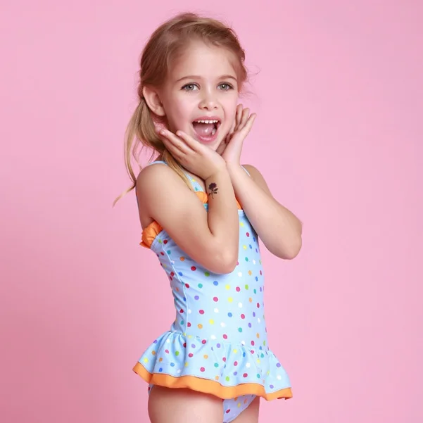 2015 summer girls bathing suits child one piece dot print bikini bambina kid swim wear