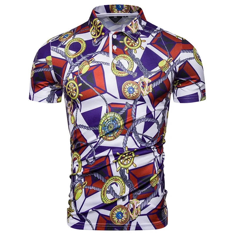 

2019 summer men's boat anchor chain print short sleeves