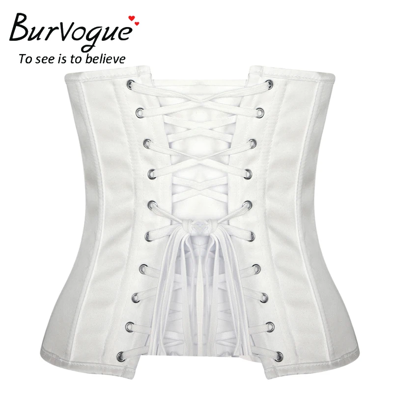 Burvogue Women Sexy Corsets and Bustiers Waist Cincher 12 Steel Bones Corsets Slimming Underbust Satin Waist Trainer Corsets