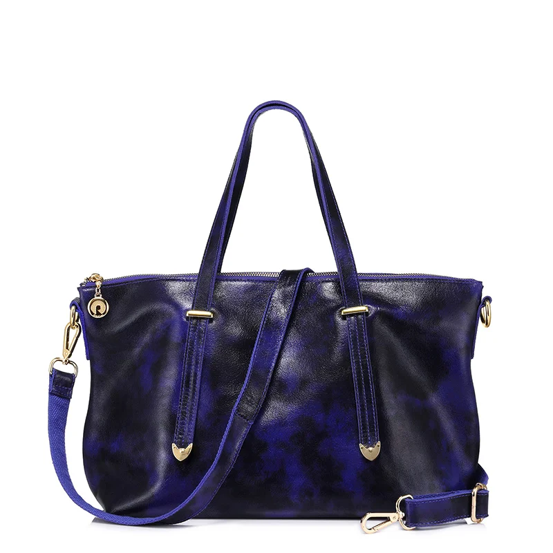 REALER женская сумка с короткими ручками из натуральной кожи, большая сумка на плечо для женщин, модная дамская сумка через плечо - Цвет: Blue