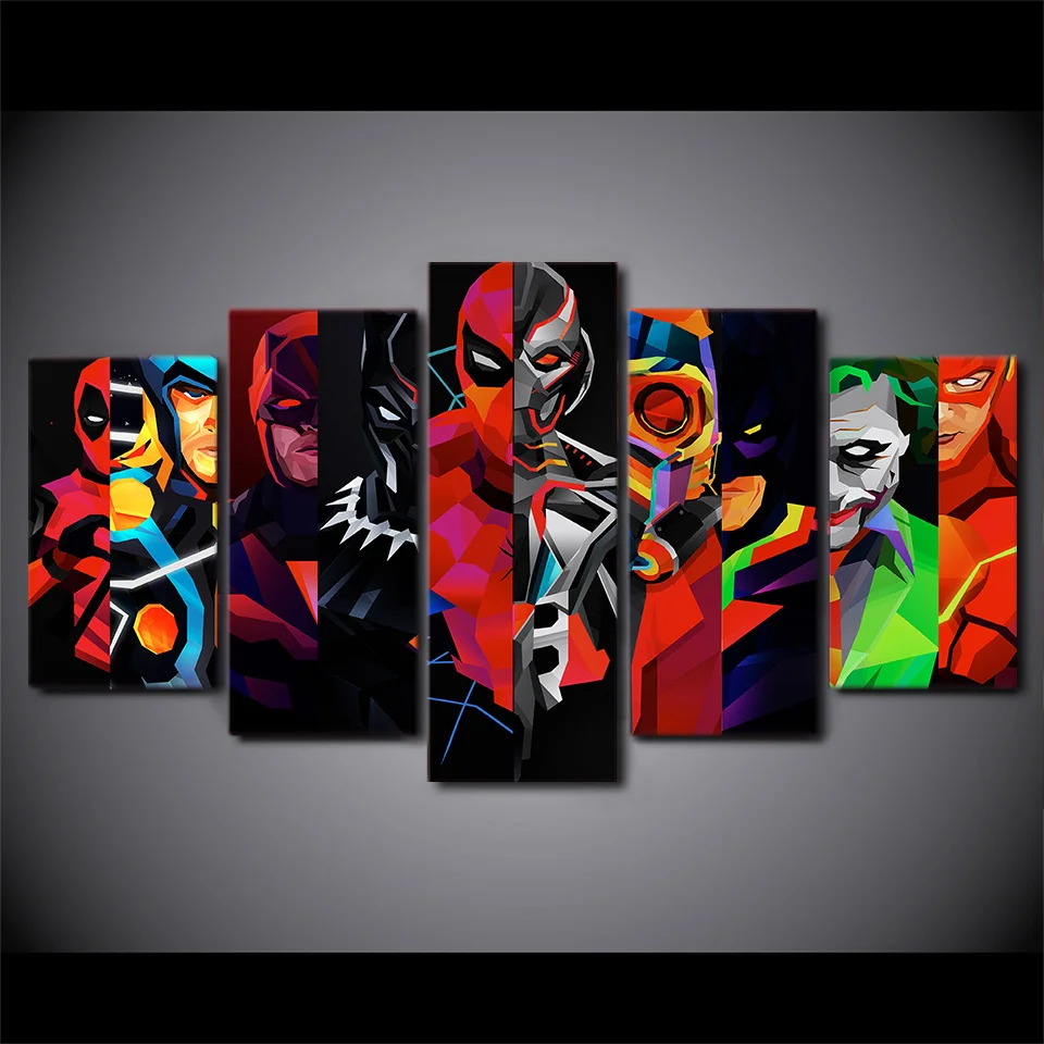 5 Pcs/Set Framed HD Printed Geometric Batman Superhero Canvas Painting
