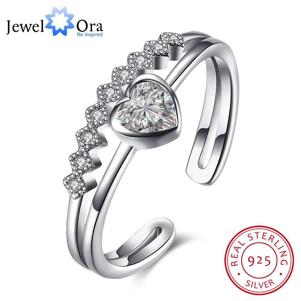 

Wedding Jewelry 925 Sterling Silver Heart Zirconia Adjustable Love Rings For Women Gift for Bridesmaids(JewelOra RI102244)