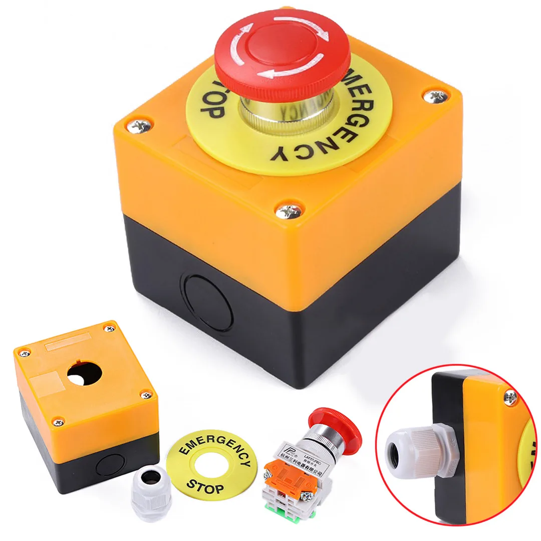 Waterproof Red Sign Emergency Stop Mushroom Cap Emergency Stop Push Button Switch NO+NC AC660V/10A