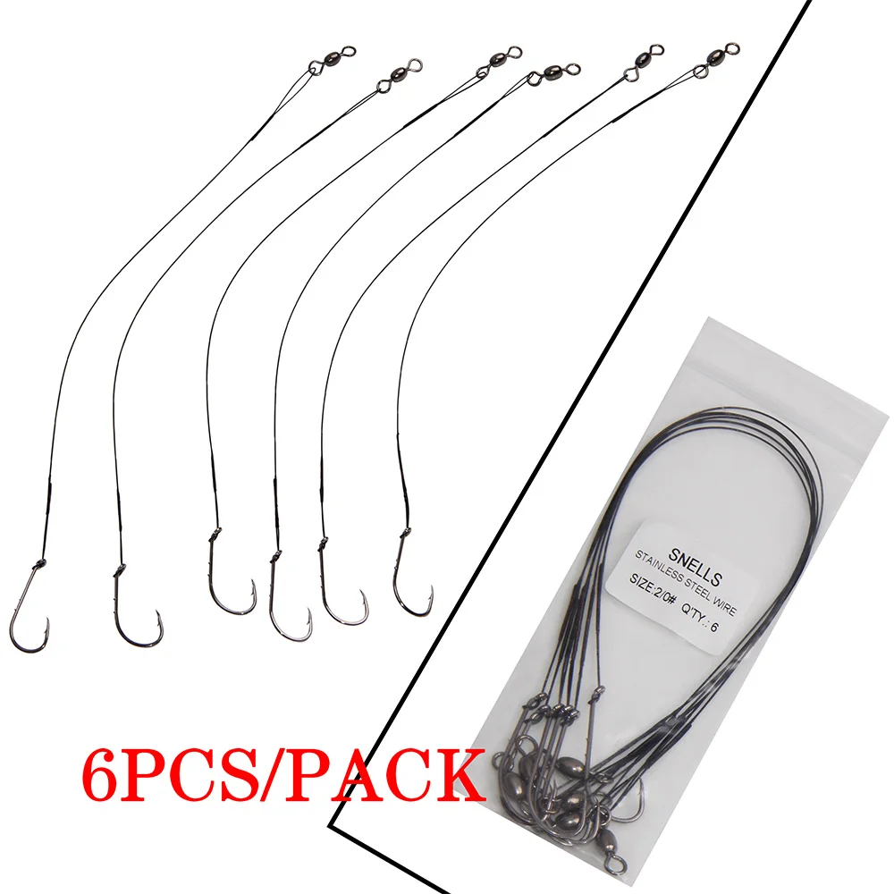 Hyaena 6pcs/Bag Stainless Steel Fishing Wire Line Fly Fishing Leash With  Hooks and Swivel Fishing Leader 25cm Anti-bite