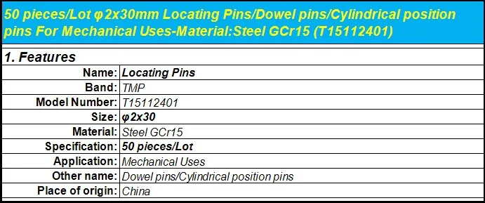 50 шт./лот 2x30 мм установочные штифты/цилиндрический позиции шпильки для безшовная Пробка-Материал: Сталь GCr15(T15112401