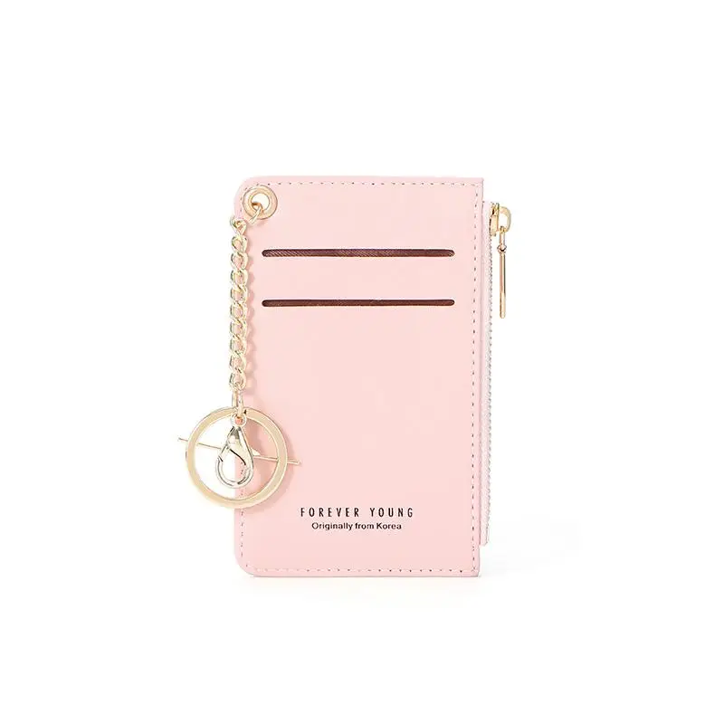 Unishow Women Card Holder Pu Leather Key Chain Wallet Small Card Wallets Female Mini Credit Card Holders Zipper Coin Purse Bag