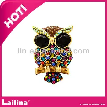 

colored animal brooches / Crystal owl brooch pin for women gift