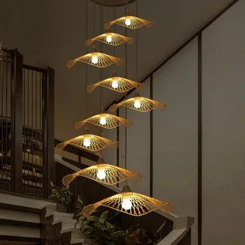 

Southeast Asia Pendant Lights Creative Lighting stair Japanese Restaurant Bar Chinese tea handmade bamboo shaped lamp LU718110
