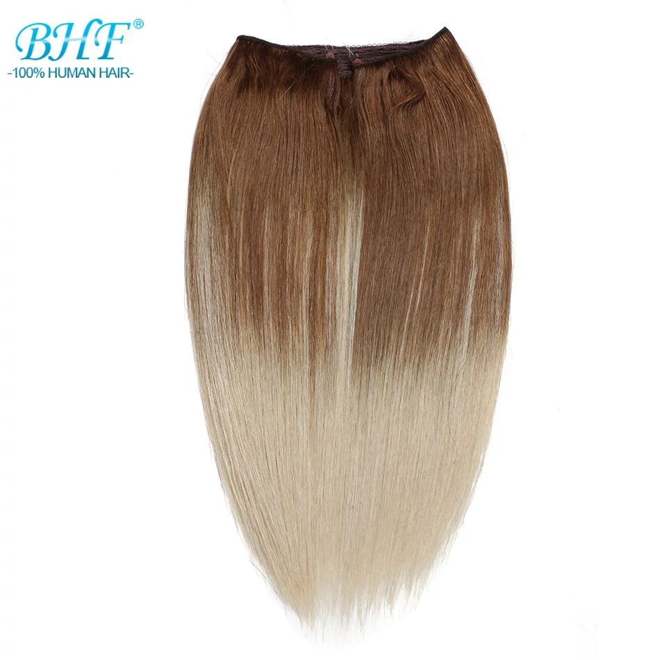  BHF Machine Made Remy Fish Wire Straight 100% Human Hair Extensions Invisible Flip in Human Hair Ex