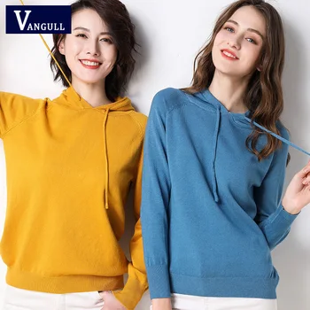 

Vangull 2019 Autumn Winter New Sweater Women Solid Knitted Women Hooded Casual Sweater And Pullover Female Coat Girls Sweaters