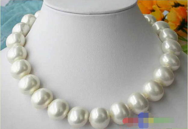 

Free shipping >>>>>p1494 HUGE 17" 20MM WHITE RICE SOUTH SEA SHELL PEARL NECKLACE