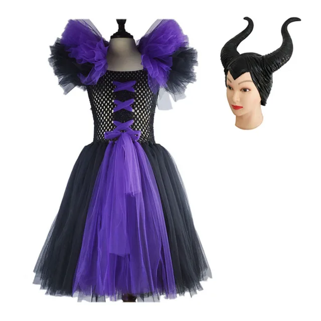 kids child girls maleficent costume carnival halloween fancy dress up royal cosplay dress up costume for kids