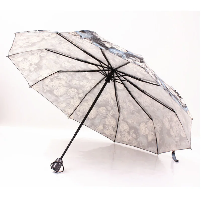 10 к пион цифровой печати PU зонтик дождя женщин три складные женские зонты полностью автоматический чистый и свежий Солнечный зонтик