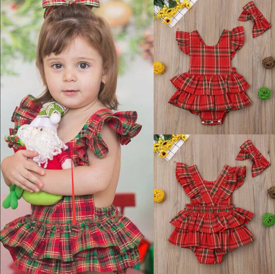 Шотландский клетчатый платье с принтом для маленьких девочек летний детский комбинезон, милые комплекты для малышей Детская