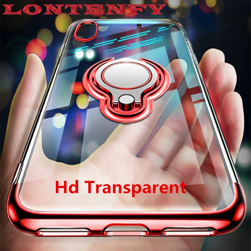 

LONTENFY Ultra Thin Transparent Phone Case For iPhone XS MAX XR X 8 7 6 6S Plus Car Magnetic Case Finger Ring Holder Cover Coque