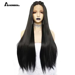 Anogol 1 # черные длинные прямые 2 # темно-коричневые парики для женщин Тепловая устойчивость к высокой температуре синтетические волосы на