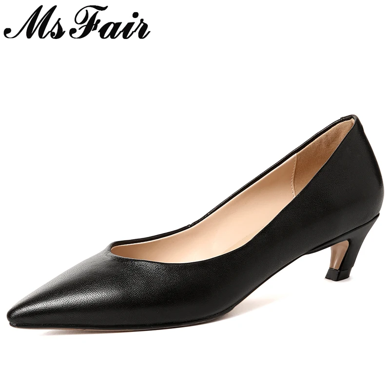 

MSFAIR Shallow Mature Elegant Pumps Shoes Woman Fashion Pointed Toe Med Heel Women Shoes Sexy Zapatos Mujer Women Pumps Nouveau