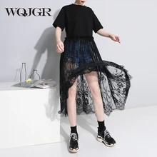 WQJGR Новая летняя футболка женская с круглым вырезом короткий рукав кружевной пуловер футболки полупрозрачные Длинные футболки женские топы