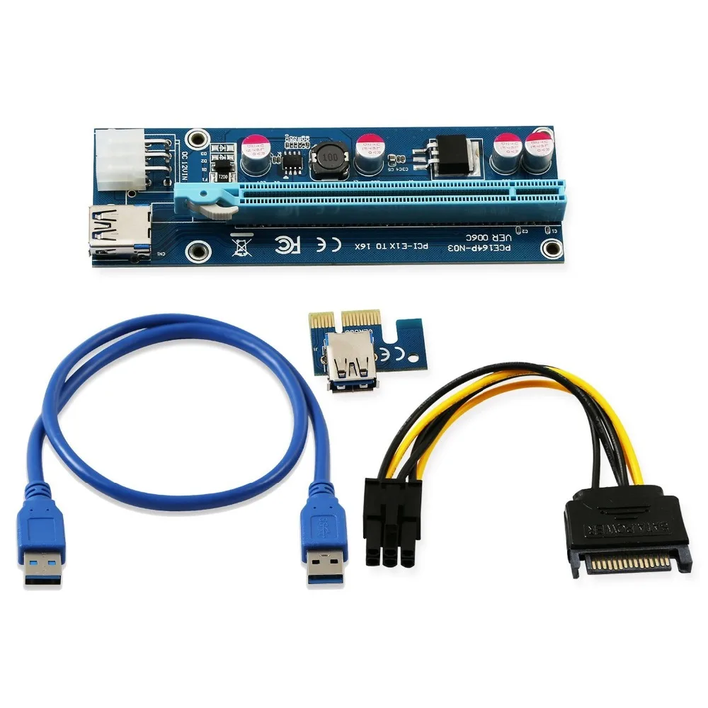 Майнинг выделенная графическая карта PCI E 1X к 16X PCIe Riser с 6 Pin SATA источник питания USB 3