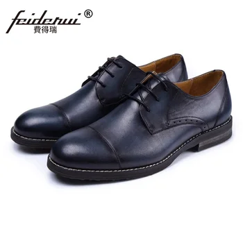 

Classic Genuine Leather Wedding Party Men's Handmade Footwear British Designer Round Toe Derby Man Formal Dress Shoes SS106