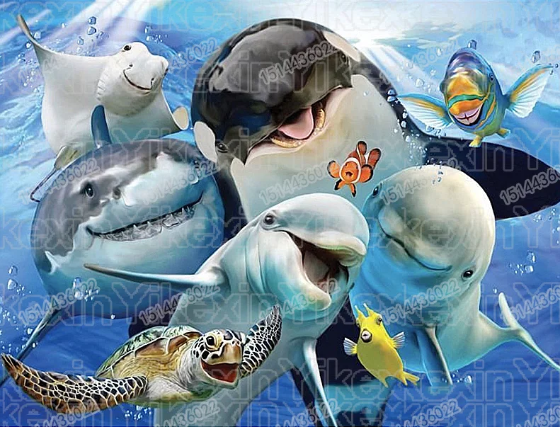 

Full Round Drill 5D DIY Diamond Painting "Dolphin shark" 3D Embroidery Cross Stitch 5D Home Decor
