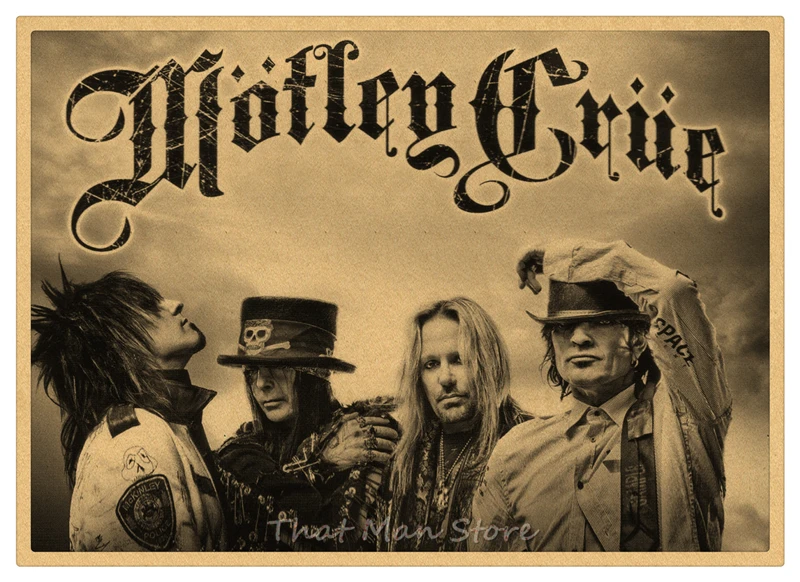 Motley Crue винтажная Ретро рок-группа музыкальная гитара матовая крафт-бумага античный плакат Настенная Наклейка домашний декор 42*30 см