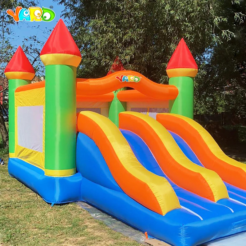 Gigantes do Dobro do Obstáculo do Trampolim do Castelo do Salto com o Ventilador Presente de Natal do Castelo Corrediças Infláveis Ventilador 6.5*4.5*3.8 m Tamanho Grande Bouncy com o