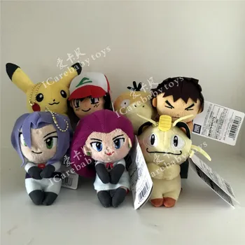 

New 7 Styles Pikchu Vulpix Psyduck Meowth Ash Ketchum Brock James Jesse Misty 4.5" 12CM Plush Doll Pendant